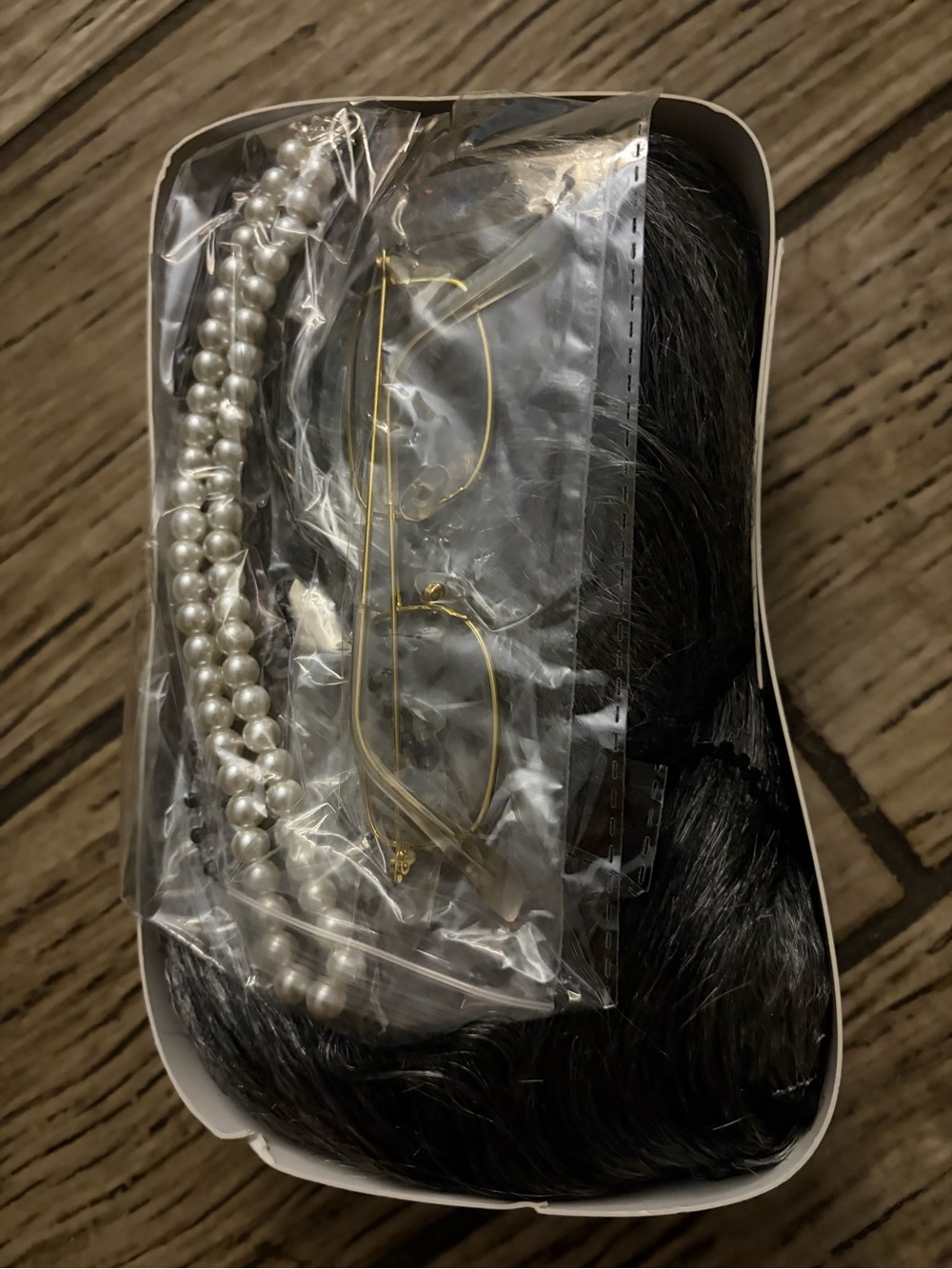 Classic Black Clip-In Hairpiece with Pearl Accent and Gold Glasses Set